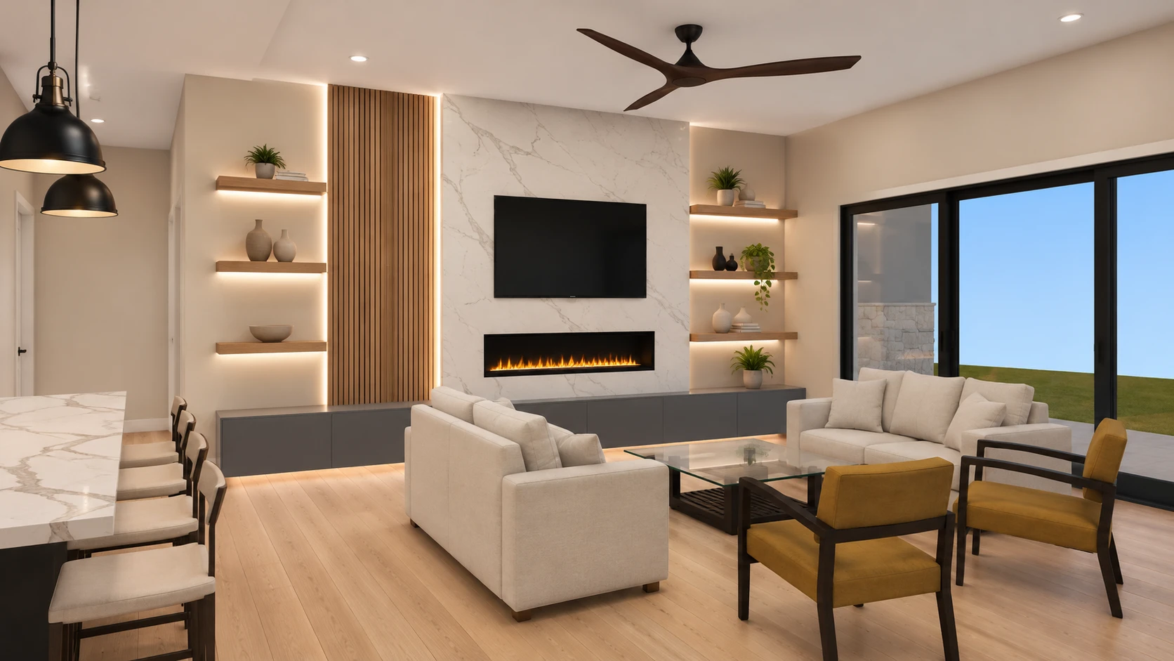 Oak Forest living room rendering